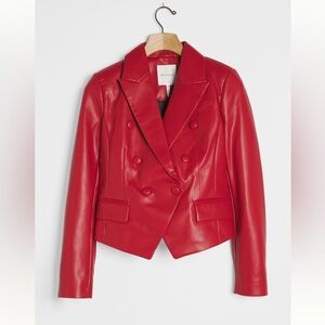 NWT Anthropologie Red Vegan Leather crop Jacket